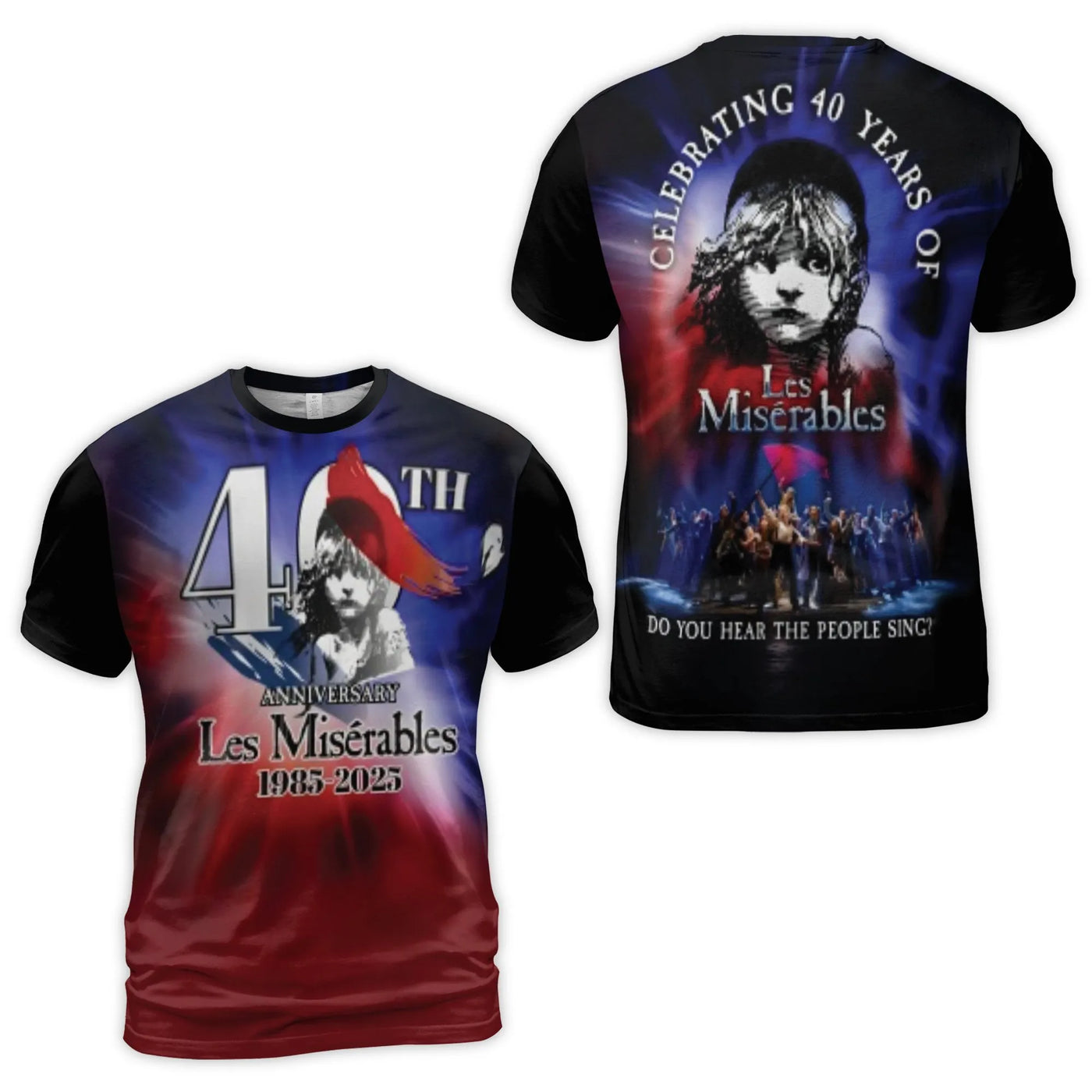 Les Miserables 40th Anniversary T-Shirt | Broadway Musical Graphic Tee | Premium Polyester Blend | Gift for Theater Fans and 