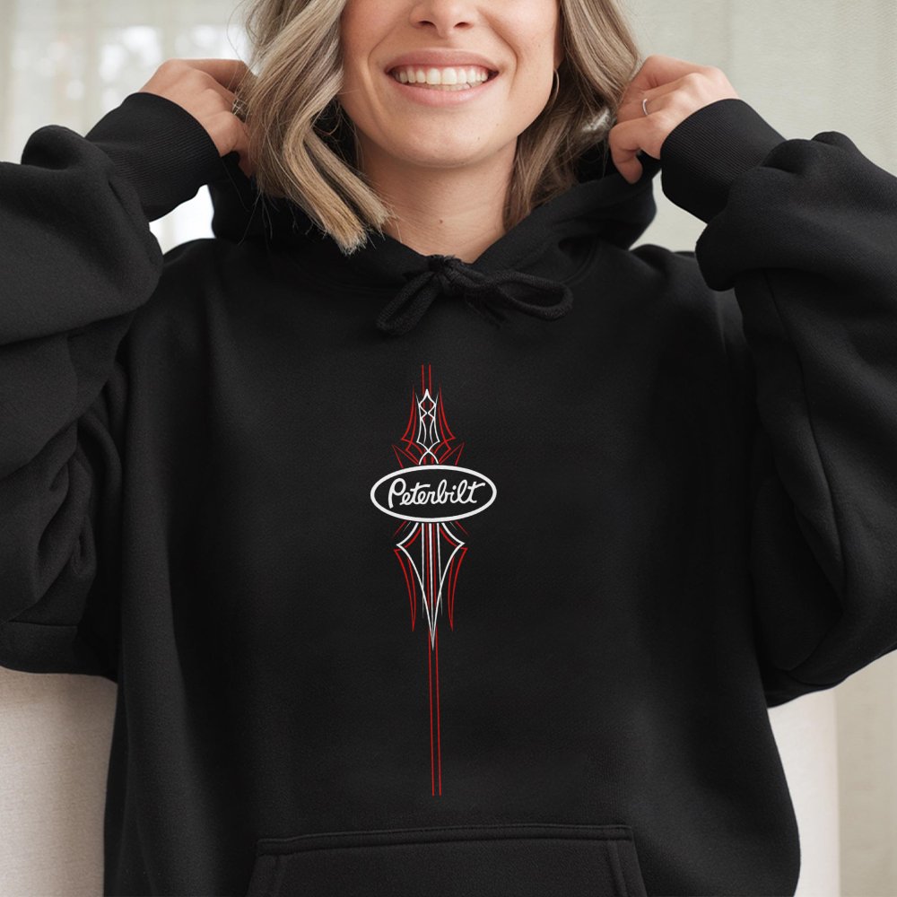Peterbilt Pinstripe Hoodie | Classic Semi Truck Logo Graphic | Premium Cotton Blend | Gift For Truck Driver Enthusiast