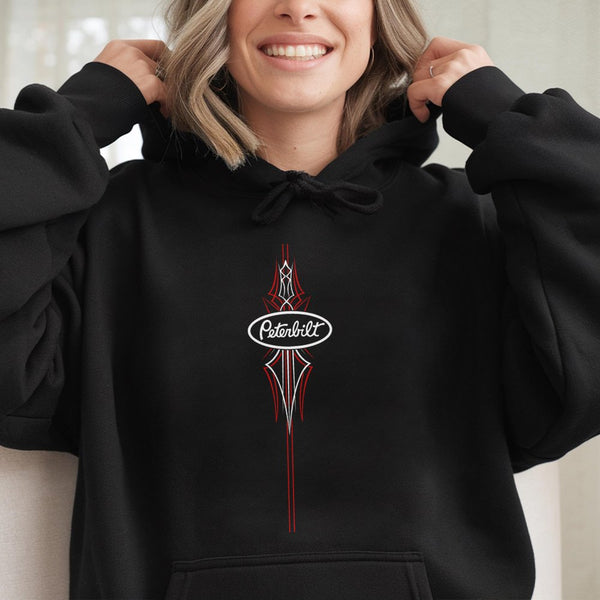 Peterbilt Pinstripe Hoodie | Classic Semi Truck Logo Graphic | Premium Cotton Blend | Gift For Truck Driver Enthusiast