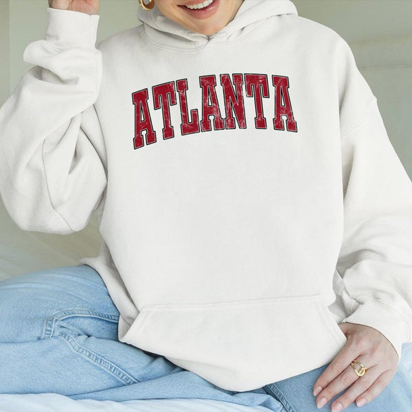 Atlanta Hoodie | Vintage Varsity Distressed Lettering | Premium Cotton Blend Pullover | Unisex Streetwear Gift for City Lover