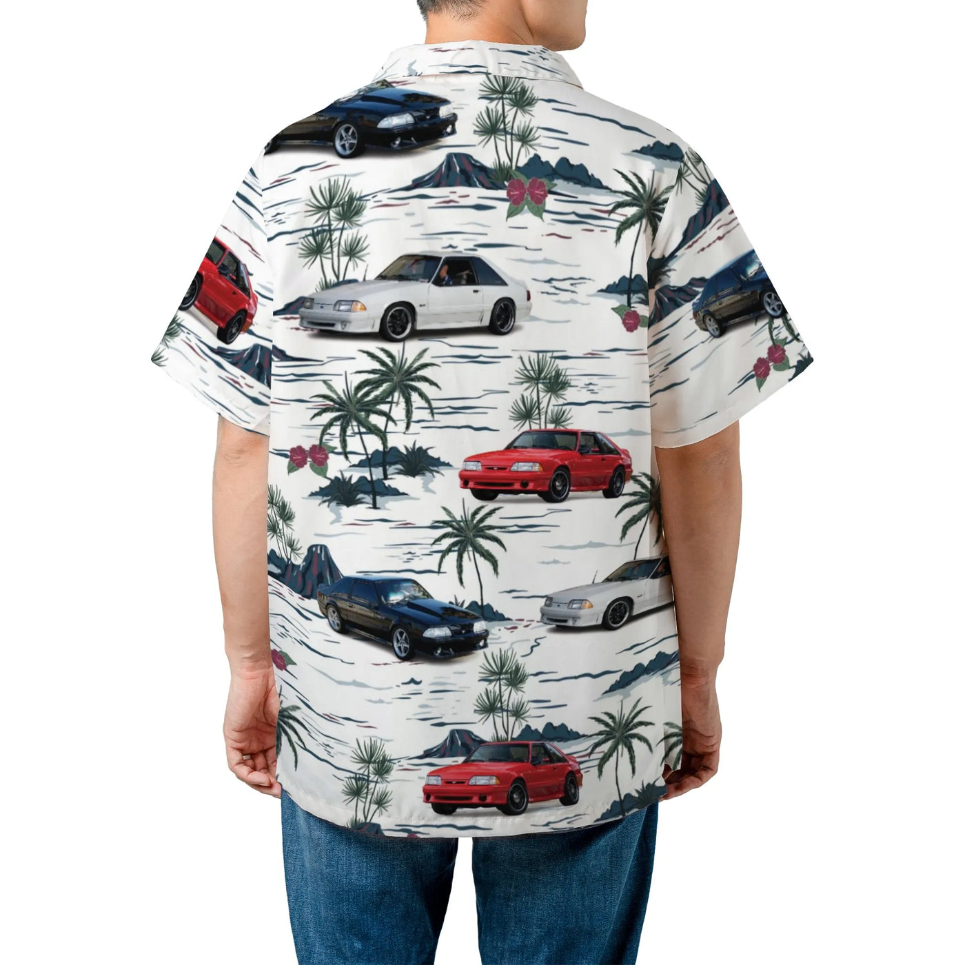 Classic Foxbody Mustang Hawaiian Shirt | Tropical Muscle Car Print | Lightweight Polyester Fabric | Collector's Gift for Men