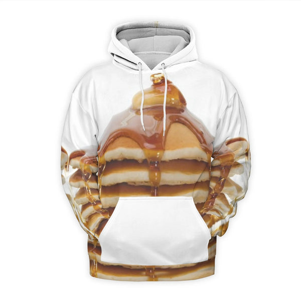 Pancake Stack 3D Hoodie | Realistic Breakfast Syrup Print | Soft Brushed Fleece Polyester | Fun Foodie Gift for Men and Women