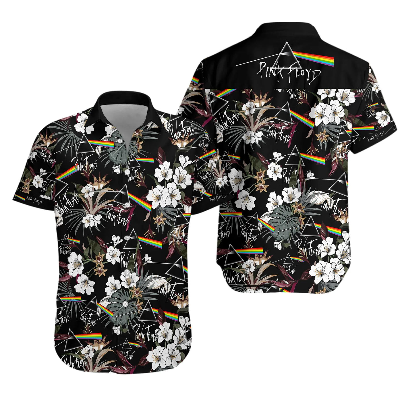 Dark Side Prism Hawaiian Shirt | Tropical Floral Music Graphic | Premium Lightweight Fabric | Iconic Rock Band Tribute Gift