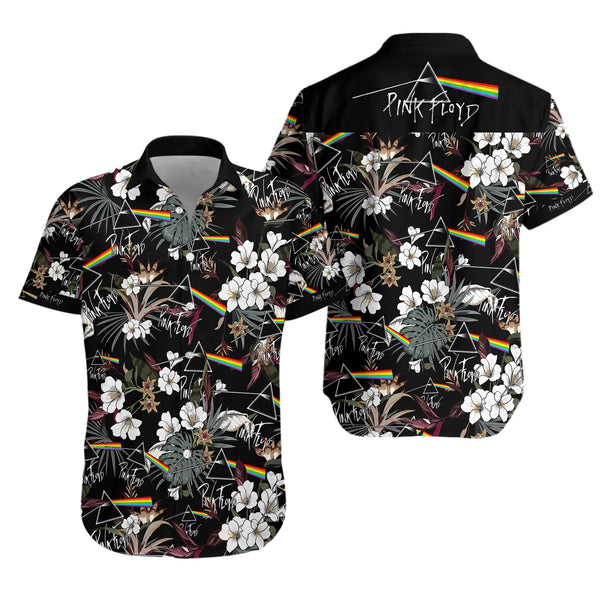Dark Side Prism Hawaiian Shirt | Tropical Floral Music Graphic | Premium Lightweight Fabric | Iconic Rock Band Tribute Gift