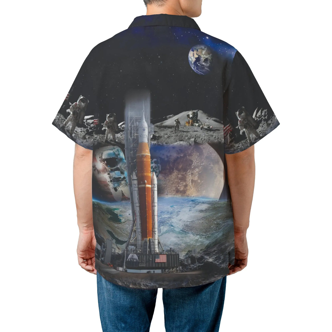NASA Artemis Hawaiian Shirt | SLS Moon Rocket Graphic Print | Lightweight Polyester | Collector's Gift for Space Enthusiast