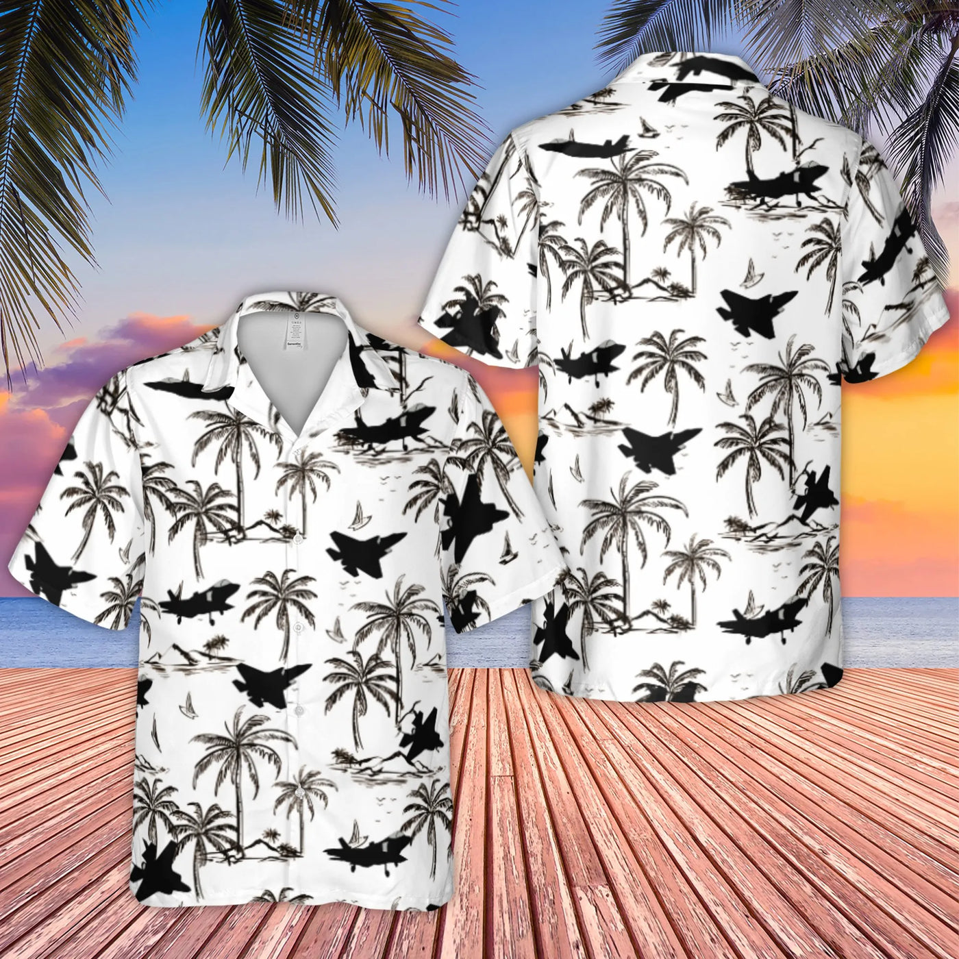 F-35 Fighter Jet Hawaiian Shirt | Tropical Palm Tree Print | Premium Lightweight Polyester | Unique Pilot Aviation Gift for H