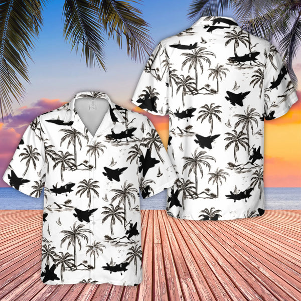 F-35 Fighter Jet Hawaiian Shirt | Tropical Palm Tree Print | Premium Lightweight Polyester | Unique Pilot Aviation Gift for H