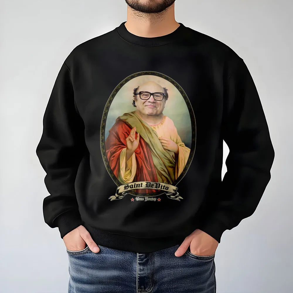 Saint Danny Devito Sweatshirt | Funny Celebrity Meme Graphic Print | Premium Cotton Blend | Unisex Pop Culture Gift For Fans