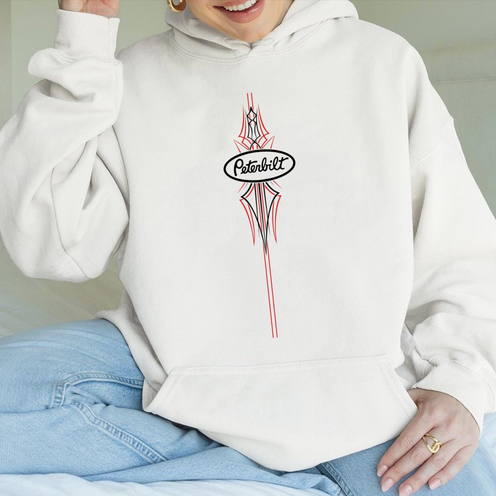 Peterbilt Pinstripe Hoodie | Classic Semi Truck Logo Graphic | Premium Cotton Blend | Gift For Truck Driver Enthusiast