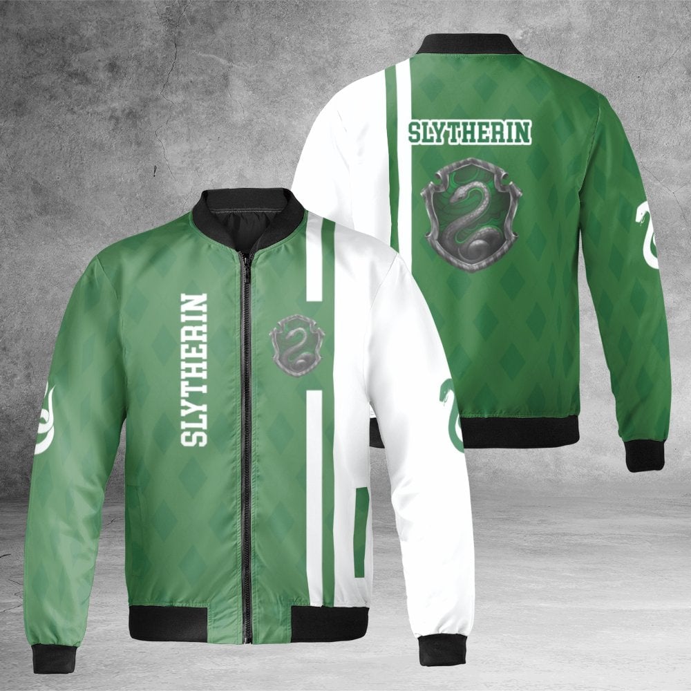 Slytherin Bomber Jacket | Snake House Aesthetic Streetwear | Premium Nylon Windbreaker | Wizarding World Fan Gift For Adults