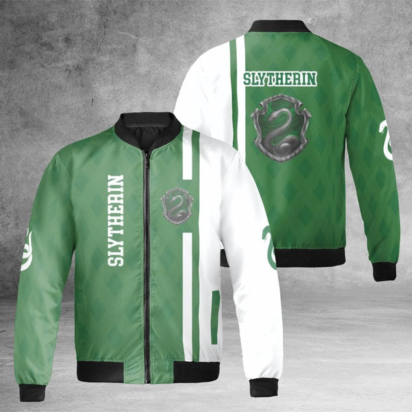 Slytherin Bomber Jacket | Snake House Aesthetic Streetwear | Premium Nylon Windbreaker | Wizarding World Fan Gift For Adults
