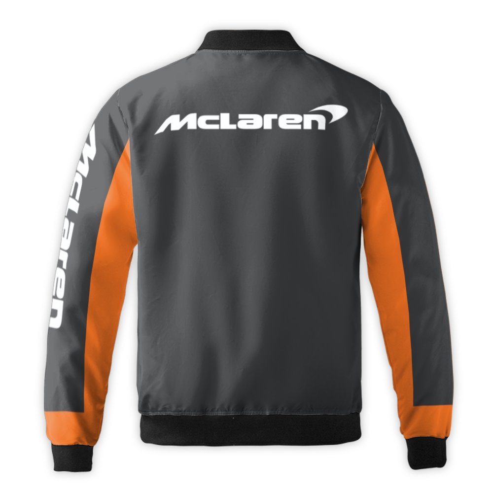 McLaren F1 Racing Bomber Jacket | Papaya Orange and Grey Streetwear | Durable Nylon Construction | Gift for Motorsport Formul