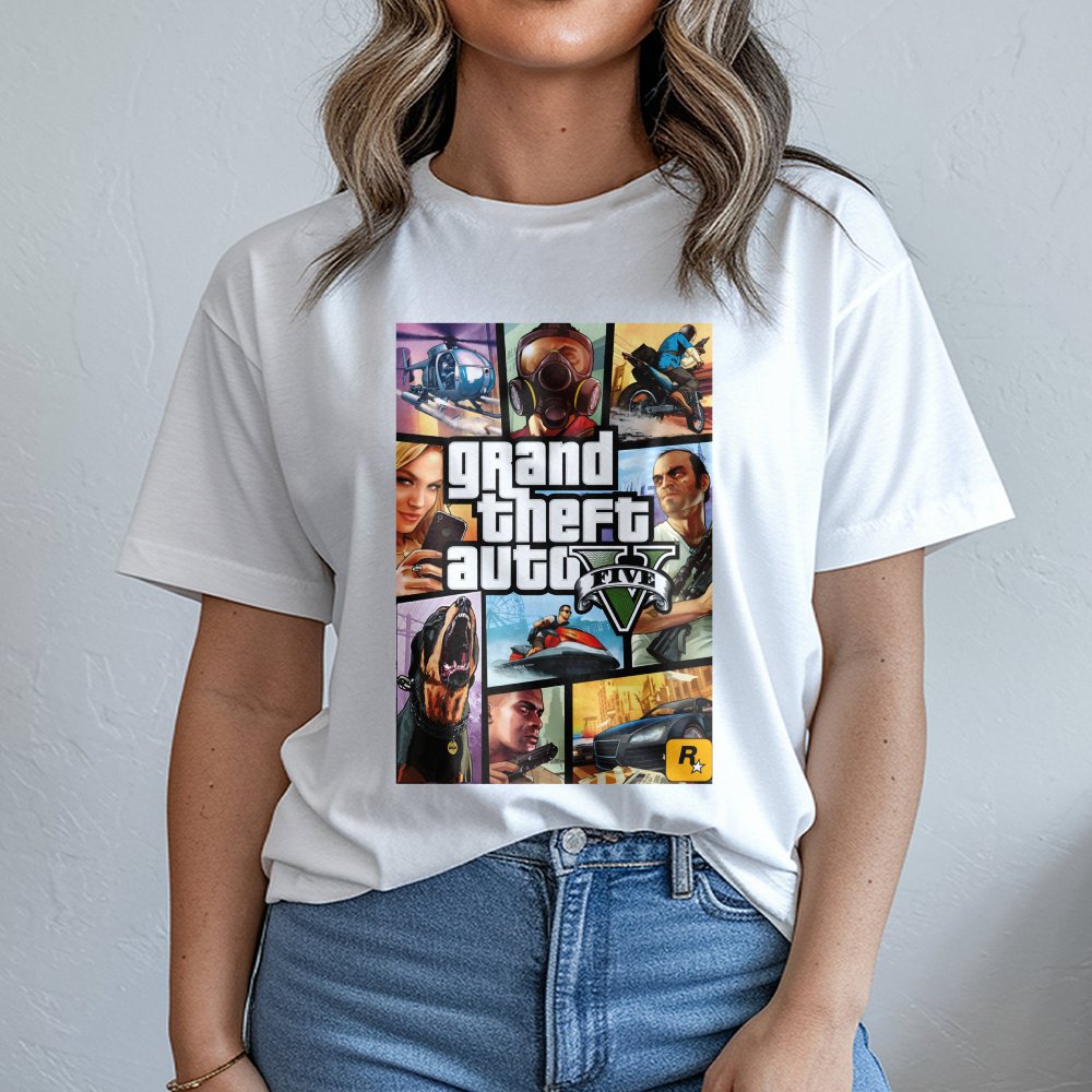 Grand Theft Auto V Graphic T-Shirt | Iconic Video Game Cover Art | Premium 100% Cotton Tee | Gift for Gamers and Open World F
