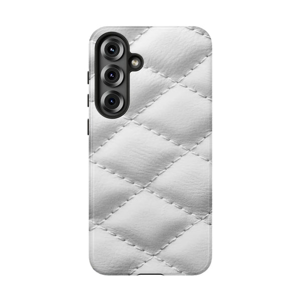 White Quilted Leather Phone Case | Elegant Diamond Pattern Cover | Premium Dual-Layer Protection | Samsung Galaxy S25 S24 S23
