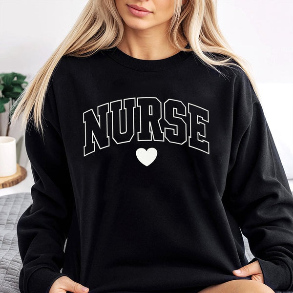 Nurse Sweatshirt | Varsity Lettering Heart Design | Premium Cotton Polyester Blend | Cute Nursing School Graduation Gift For 