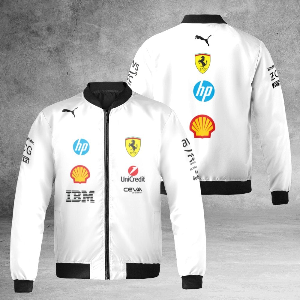Ferrari F1 Racing Bomber Jacket | Team Sponsor Logo Print Streetwear | Durable Nylon Shell | Premium Formula 1 Fan Apparel Gi