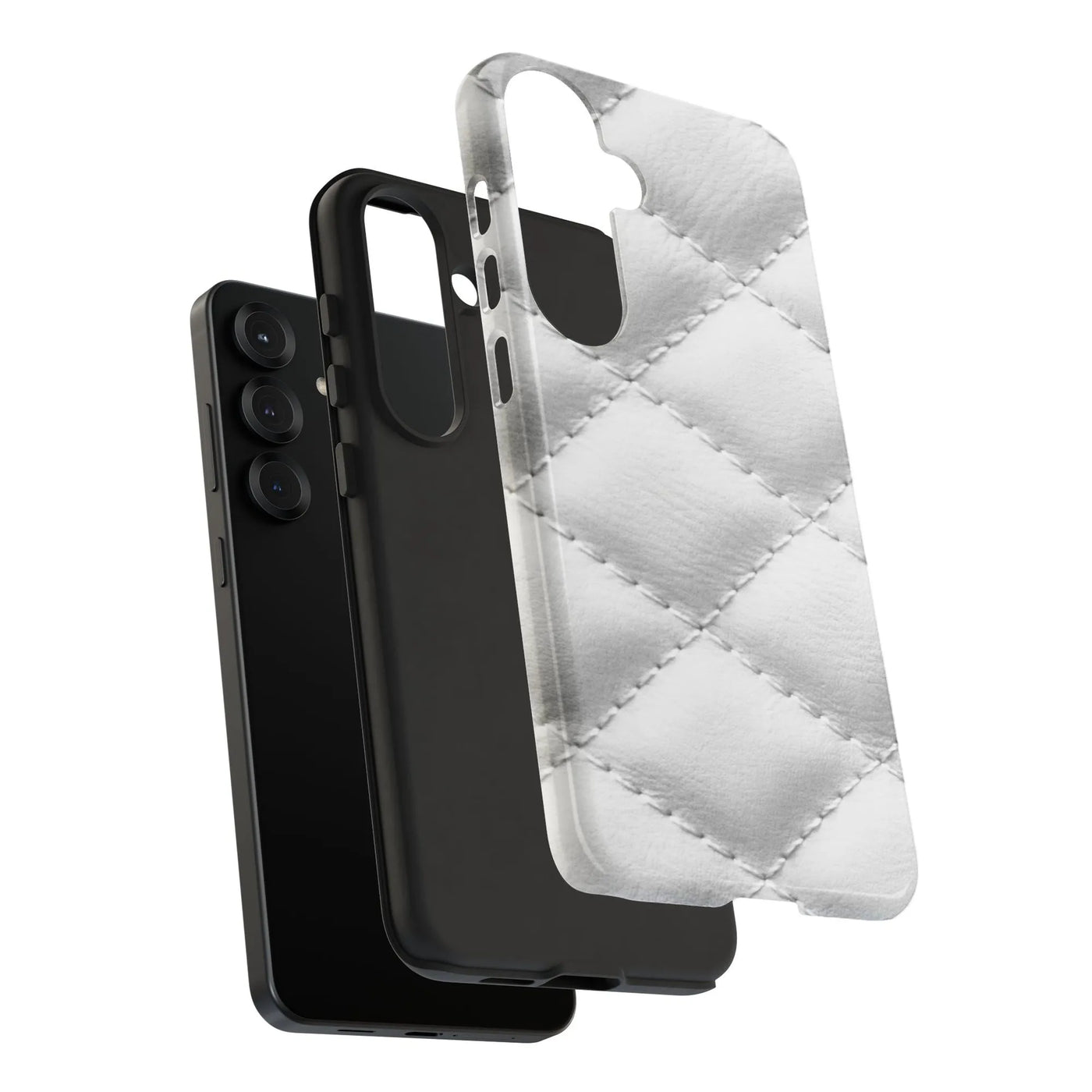 White Quilted Leather Phone Case | Elegant Diamond Pattern Cover | Premium Dual-Layer Protection | Samsung Galaxy S25 S24 S23