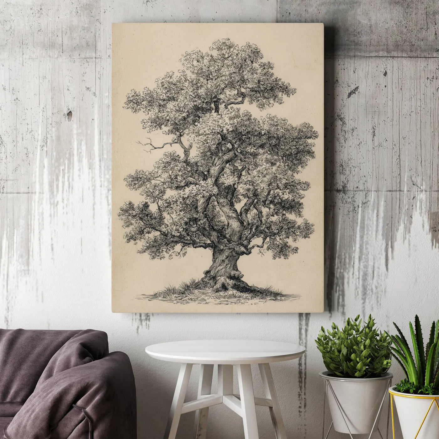 Oak Tree Wall Art | Vintage Botanical Sketch Illustration | Premium Gallery Wrapped Canvas | Nature Lover Home Office Decor G