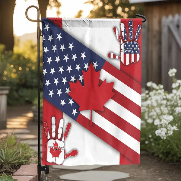 American Canadian Friendship Garden Flag | Double Sided Patriotic Handprint Design | Weather Resistant Polyester | Patriotic 