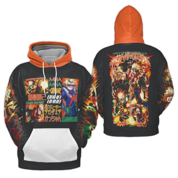 Anime Character Graphic Hoodie | Katsuki Bakugo Dynamight Print | Premium Polyester Fleece | Unisex Streetwear Gift for Fans