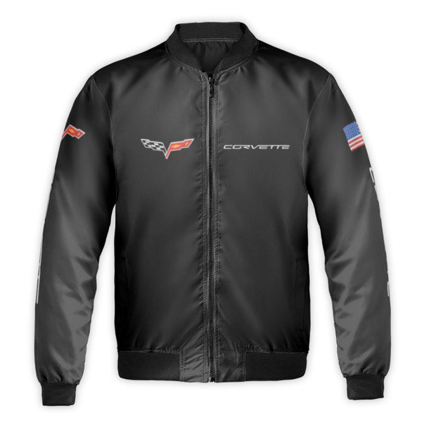 Corvette Bomber Jacket | Iconic Logo Sports Car Graphic | Durable Nylon Streetwear | Gift For Chevy Enthusiasts