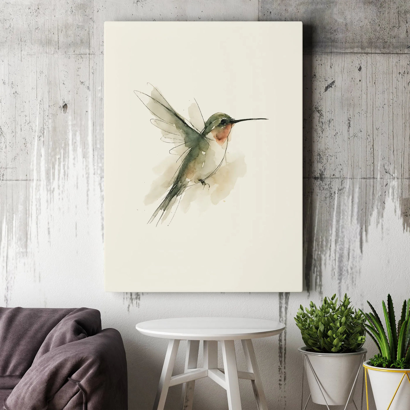 Minimalist Hummingbird Canvas Wall Art | Watercolor Sketch Bird Print | Premium 1.25-Inch Gallery Wrap | Elegant Home & Offic