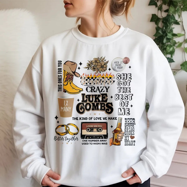 Country Music Graphic Sweatshirt | Luke Combs Song Lyrics Aesthetic | Premium Cotton Blend | Gift for Country Music Fans