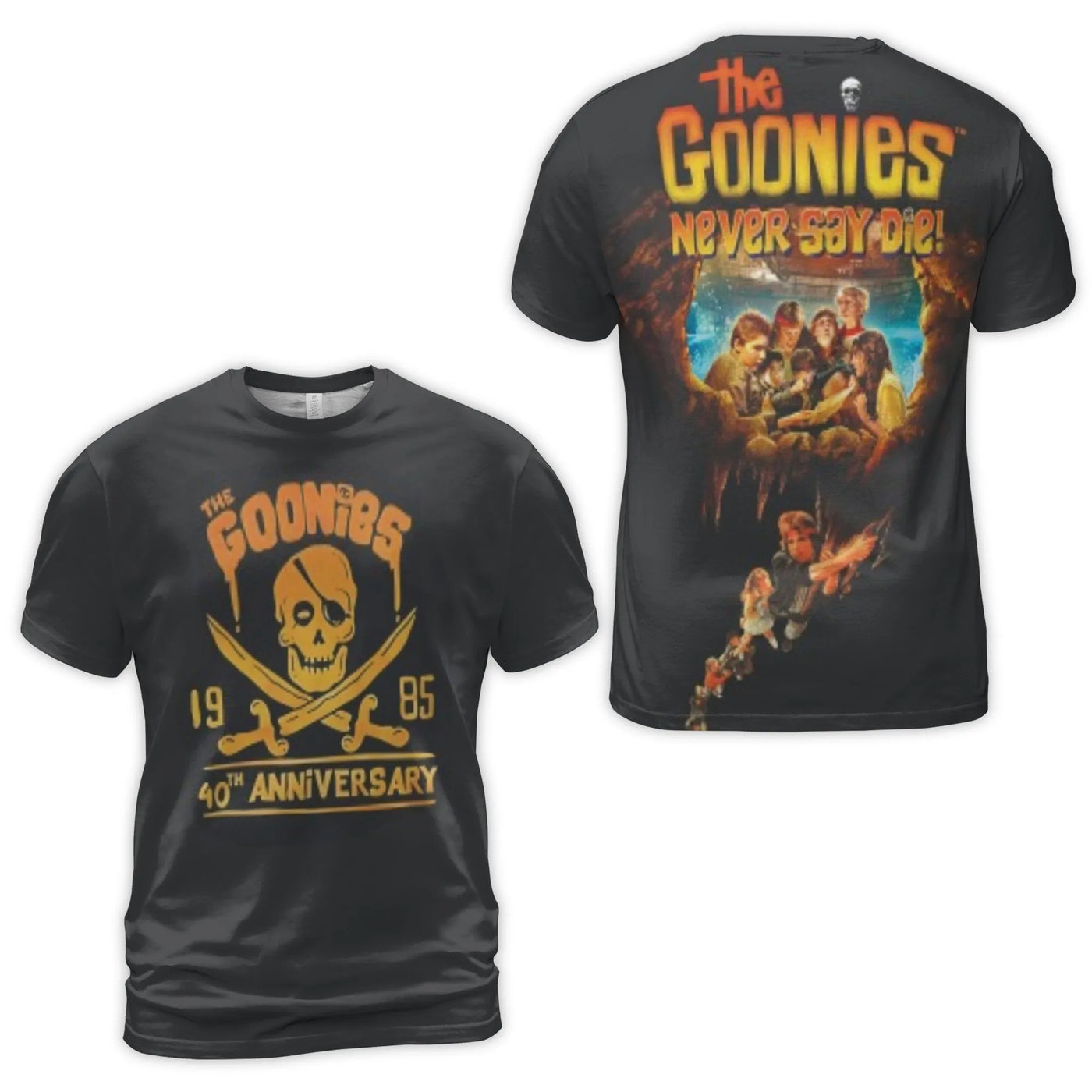 The Goonies 40th Anniversary T-Shirt | Never Say Die Skull Graphic | Premium Polyester Spandex | Vintage 80s Movie Fan Gift