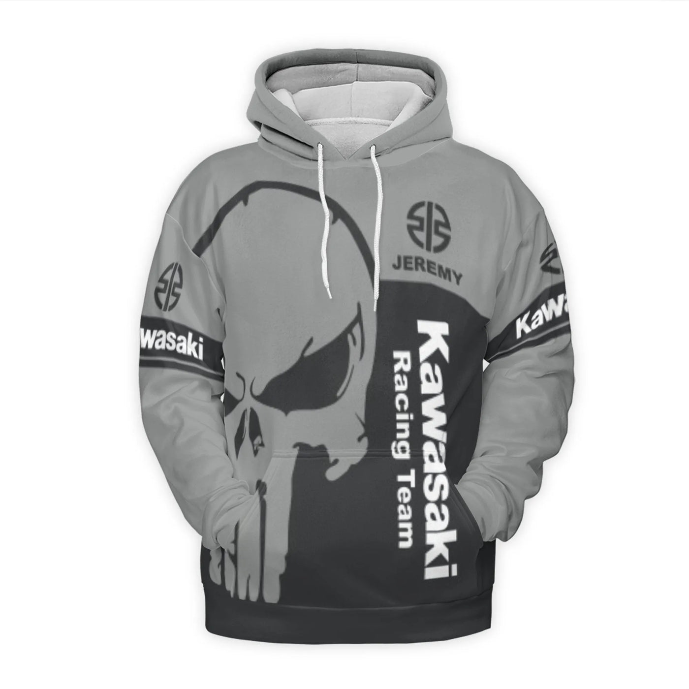 Kawasaki Racing Team Hoodie | Personalized Skull Graphic 3D Print | Premium Polyester Fleece | Biker Gift for Men and Women