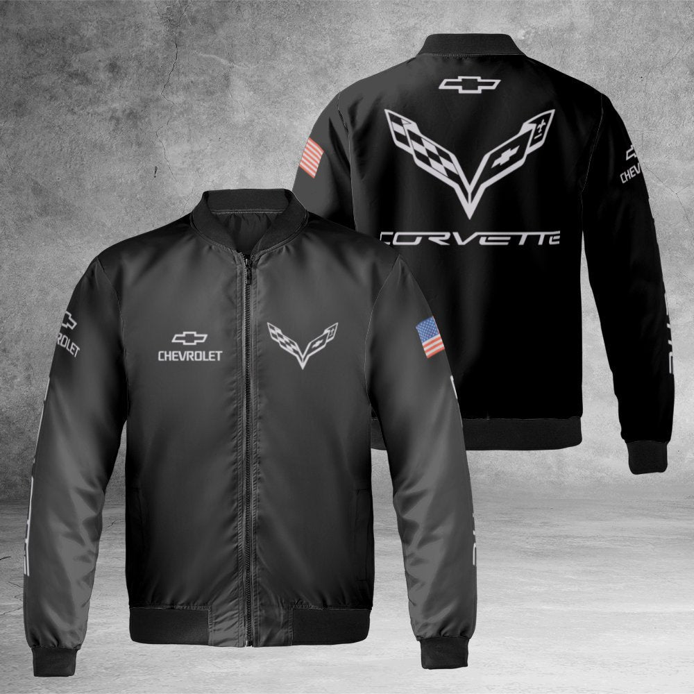 Chevy Corvette Bomber Jacket | American Muscle Car Motorsport Design | Premium Nylon Racing Apparel | Gift For Car Enthusiast