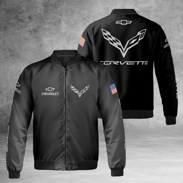 Chevy Corvette Bomber Jacket | American Muscle Car Motorsport Design | Premium Nylon Racing Apparel | Gift For Car Enthusiast