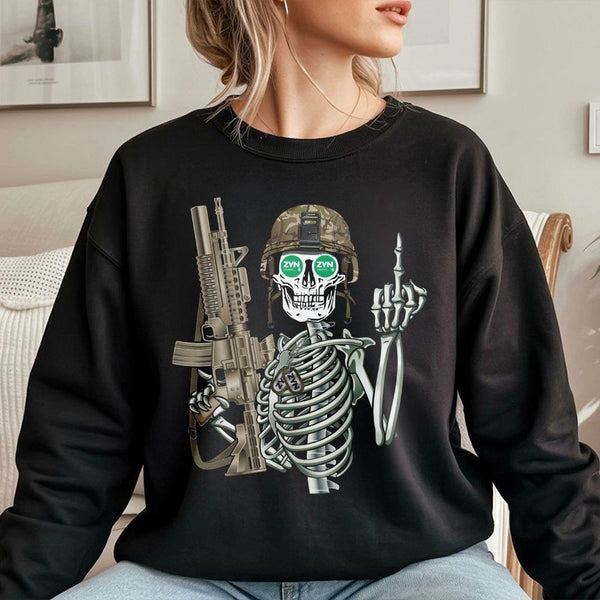 Infantry Skull Graphic Sweatshirt | Military Skeleton Soldier Design | Premium Cotton Blend | Funny Veteran Gift for Men and 