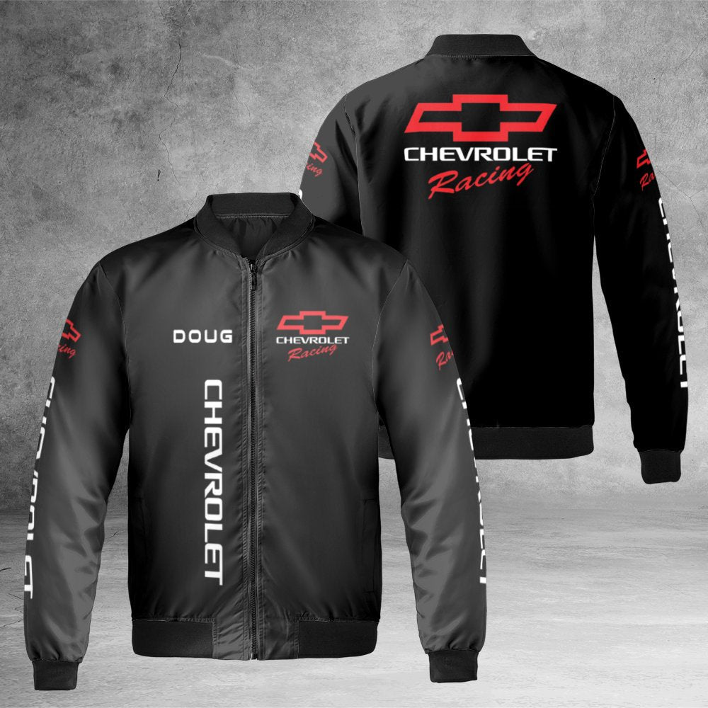 Chevrolet Racing Bomber Jacket | Personalized Custom Name Motorsport Gear | Durable Nylon Windproof Outerwear | Premium Gift 