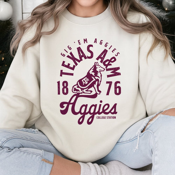Texas A&M Sweatshirt | Vintage Style Aggies Mascot Crewneck | Premium Cotton Blend | Gift for College Students and Alumni