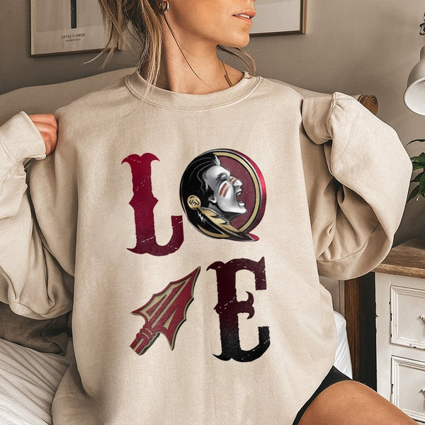 Florida State University Sweatshirt | LOVE Graphic Design with Spear Logo | Premium Cotton Blend | Unisex College Football Ga
