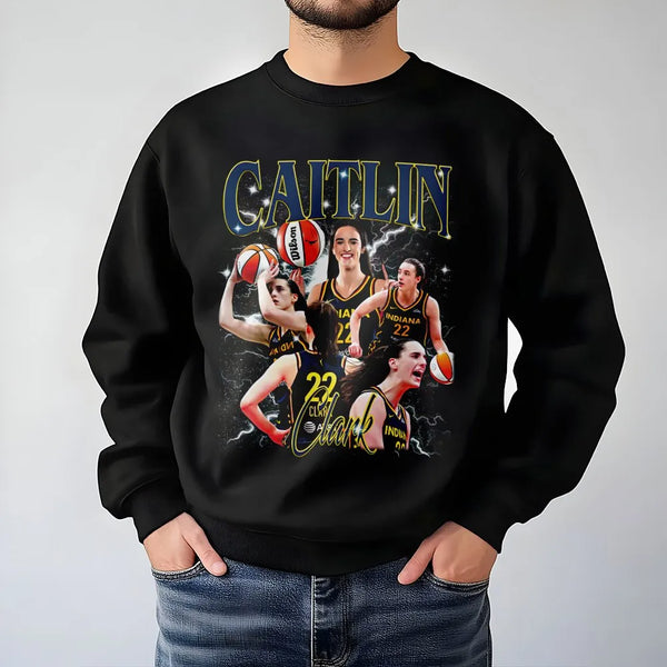 Caitlin Clark Sweatshirt | Retro 90s Basketball Graphic | Premium Cotton Blend Crewneck | WNBA Indiana Fever Fan Gift for Bas