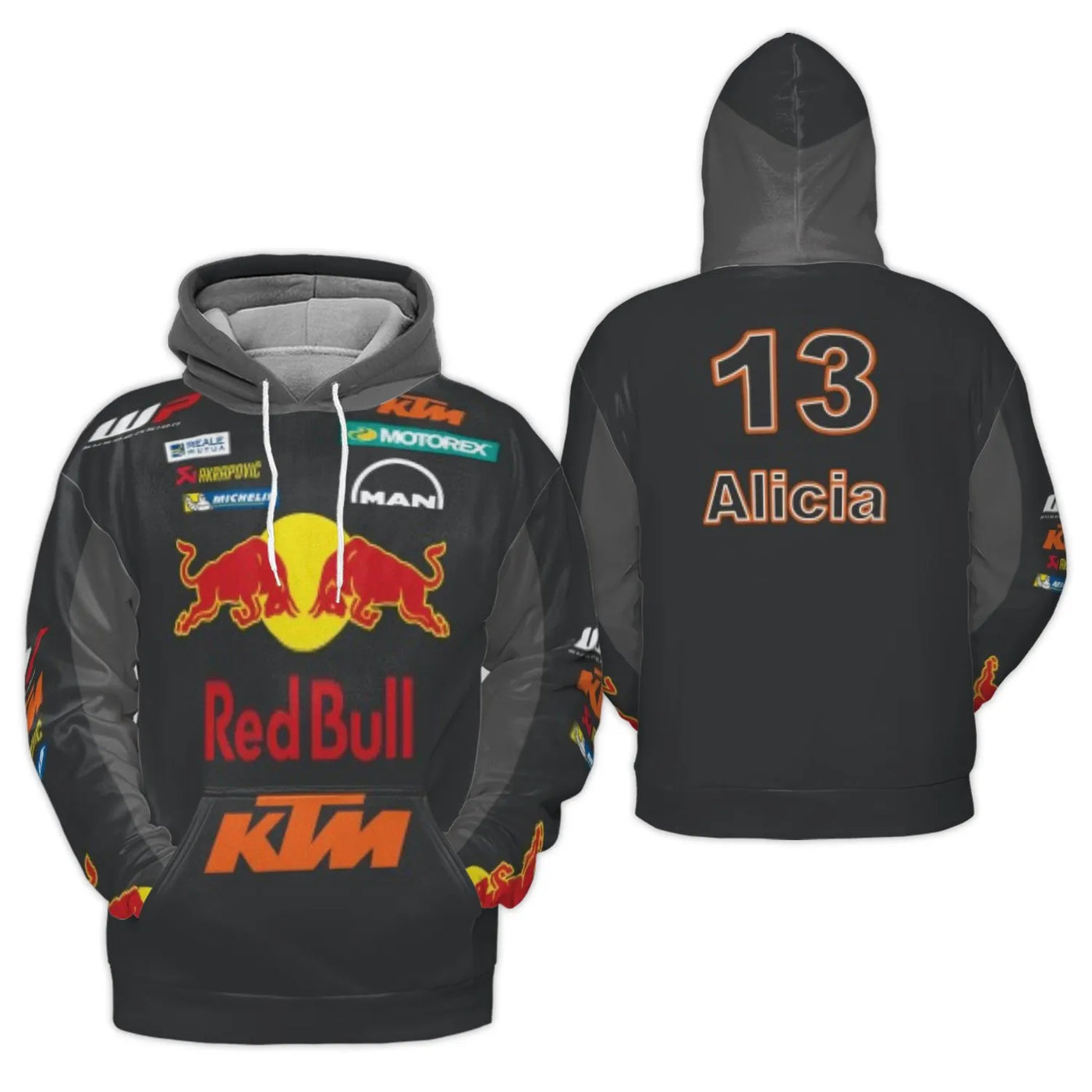 Custom Racing Hoodie | Personalized KTM Red Bull Motorsport Design | Brushed Fleece Polyester | Unisex Gift for Racing Fans