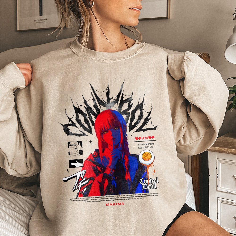 Makima Chainsaw Man Sweatshirt | Control Devil Vintage Anime Graphic | Premium Cotton Blend | Unisex Streetwear Gift for Anim