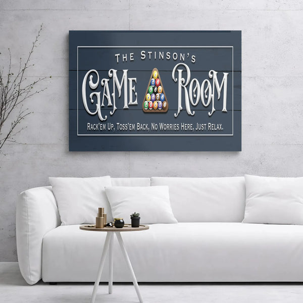 Personalized Game Room Canvas Sign | Billiards Pool Hall Wall Art | Premium Gallery Wrap Decor | Custom Man Cave Gift for Him