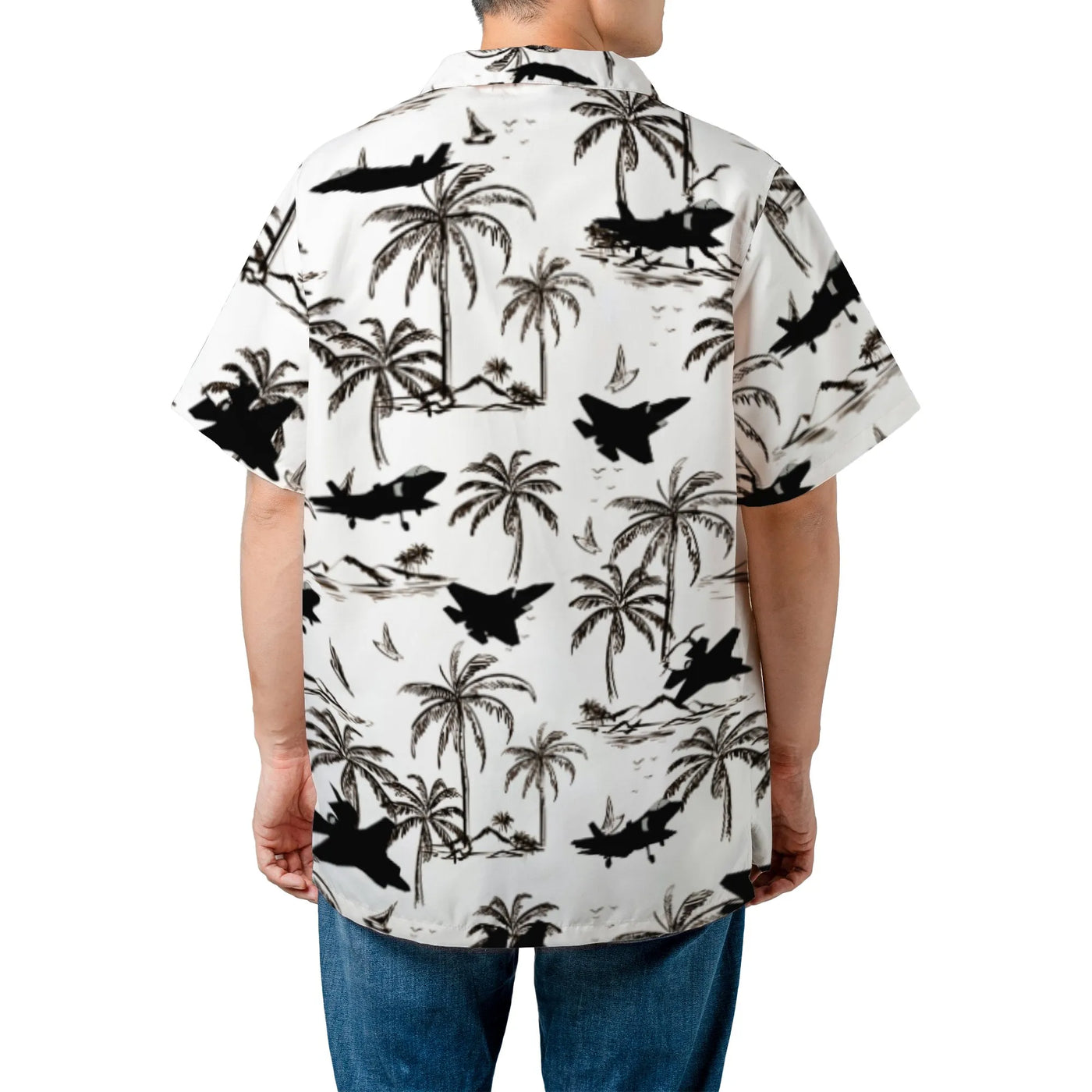 F-35 Fighter Jet Hawaiian Shirt | Tropical Palm Tree Print | Premium Lightweight Polyester | Unique Pilot Aviation Gift for H