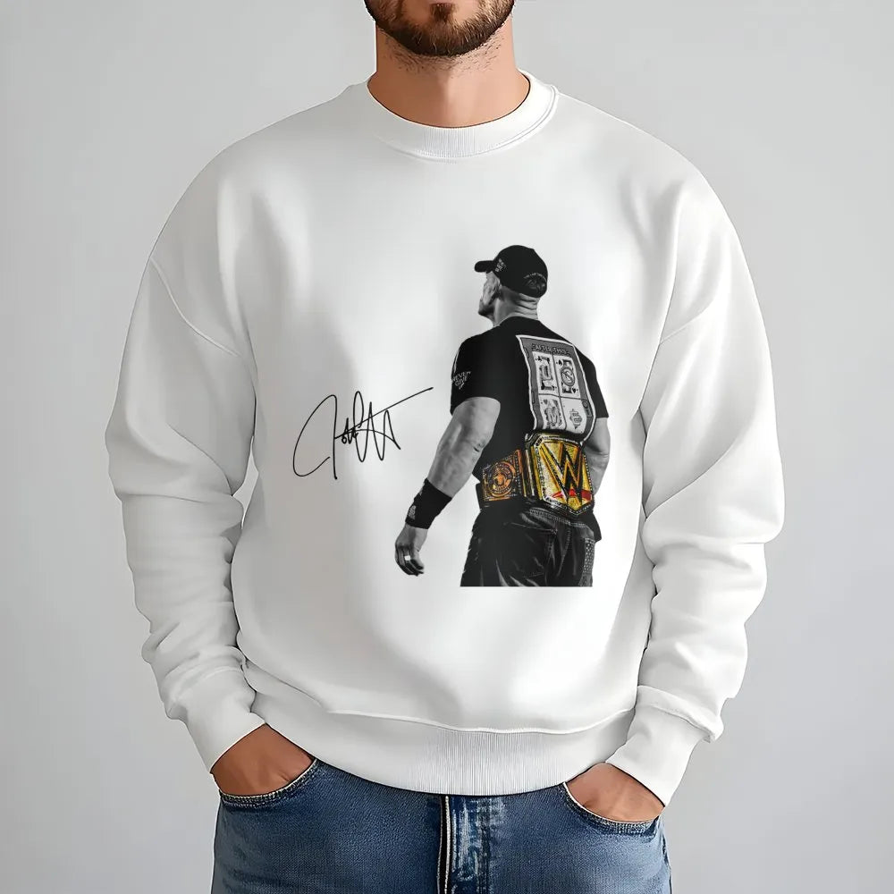 John Cena Wrestling Sweatshirt | Iconic Champion Pose With Autograph | Premium Cotton Blend Crewneck | Perfect Gift For WWE F