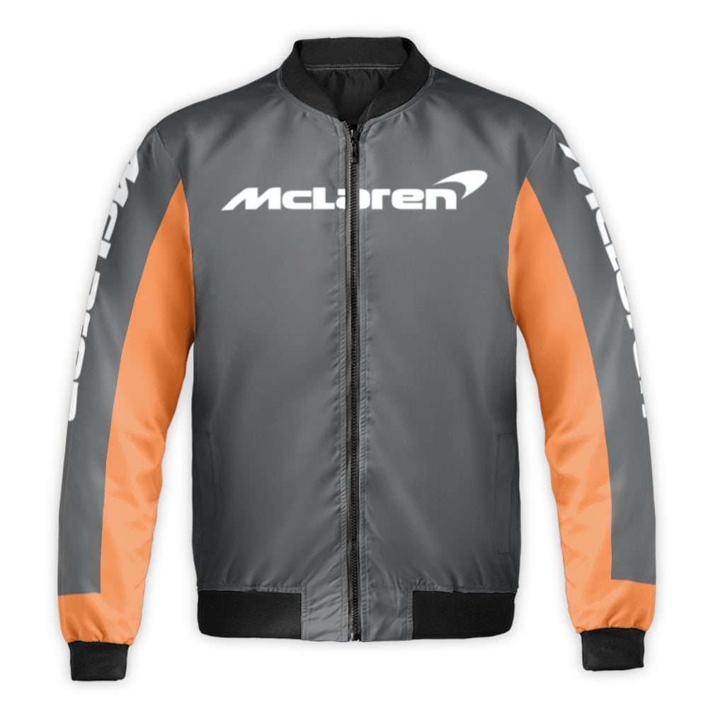 McLaren Racing Bomber Jacket | Windproof Orange & Grey Sportswear | Durable Nylon Shell | Premium Gift for Formula 1 and Auto