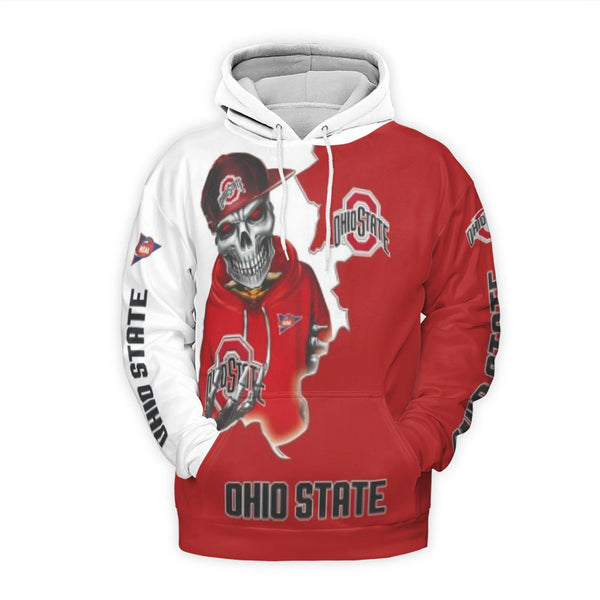 Ohio State University Hoodie | Skull Graphic 3D All Over Print | Premium Brushed Fleece Polyester | Unisex Fan Gear Gift for 