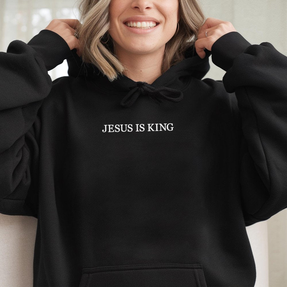 Jesus Is King Hoodie | Minimalist Christian Graphic Apparel | Cotton-Poly Blend Premium Comfort | Faith-Based Gift For Men An