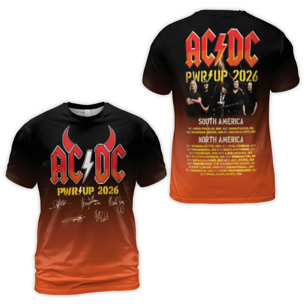 AC/DC Power Up 2026 Tour T-Shirt | Band Logo With Tour Dates & Signatures | Premium Poly-Spandex Blend | Rock Music Fan Gift 