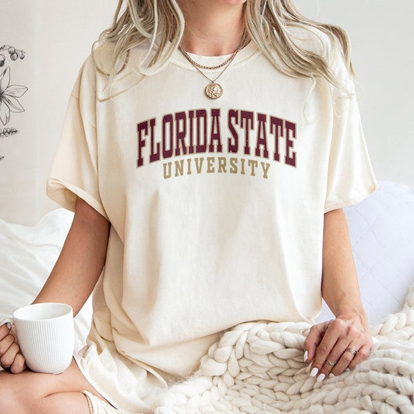 Florida State University T-Shirt | Vintage Collegiate Arch Graphic | 100% Soft Cotton Premium Tee | FSU Fan Apparel Gift For 
