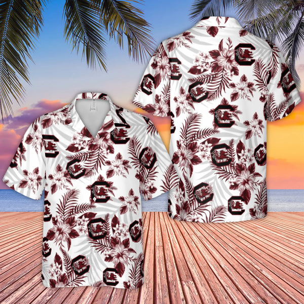 South Carolina Gamecocks Hawaiian Shirt | Tropical Floral Logo Print | Premium Woven Polyester | NCAA College Football Gift f