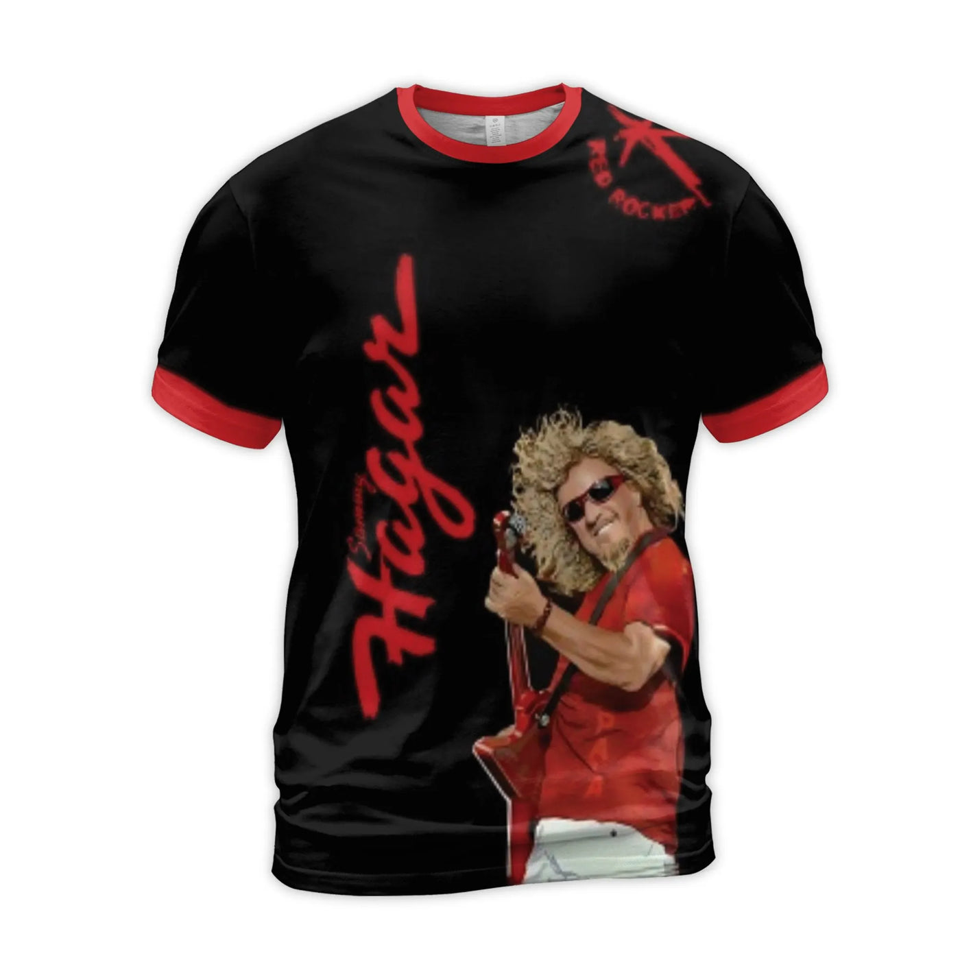 Sammy Hagar 3D Graphic T-Shirt | I Can't Drive 55 Red Rocker Design | Premium Polyester Spandex Blend | Classic Rock Music Fa