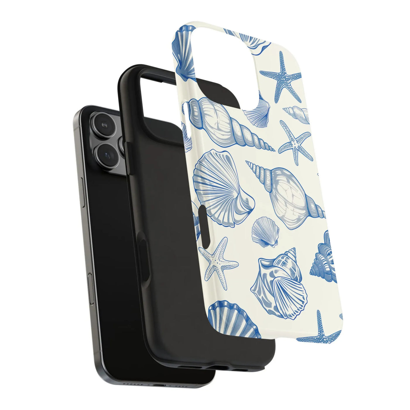 Coastal Seashell iPhone Case | Blue Starfish Nautical Pattern | Dual-Layer Polycarbonate Protection | Summer Beach Lover Gift