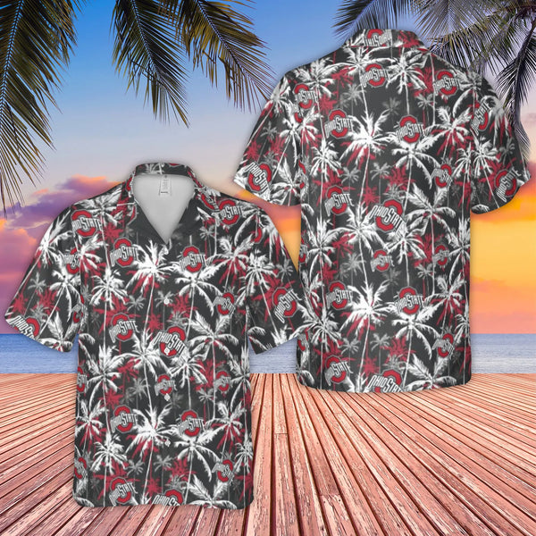 Ohio State Buckeyes Hawaiian Shirt | Tropical Palm Tree Print | Woven Polyester Breathable Fabric | Premium Gift for College 